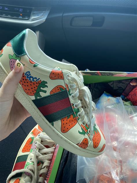 gucci new ace sneakers strawberry|Gucci white rhyton sneakers.